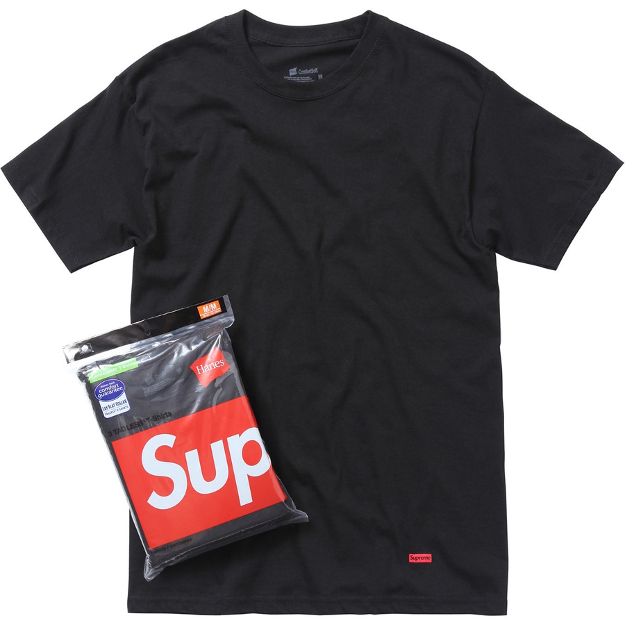 Details on Supreme Hanes Tagless Tees (3 Pack) Black from fall winter
                                                    2018 (Price is $28)