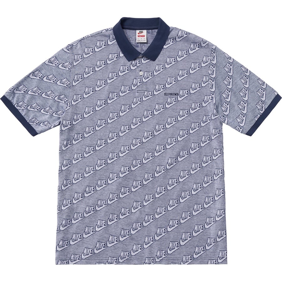 Details on Supreme Nike Jacquard Polo Navy from fall winter
                                                    2018 (Price is $124)
