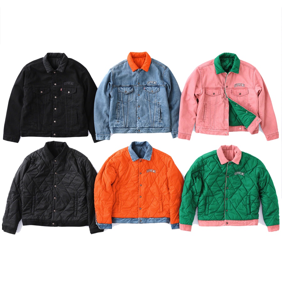 Details on Supreme Levi's Quilted Reversible Trucker Jacket from fall winter
                                            2018 (Price is $268)