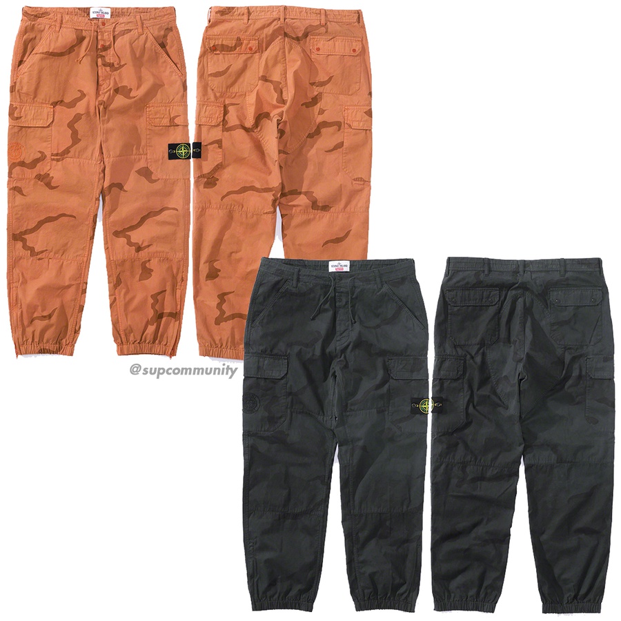 Details on Supreme Stone Island Camo Cargo Pant from spring summer
                                            2019 (Price is $348)