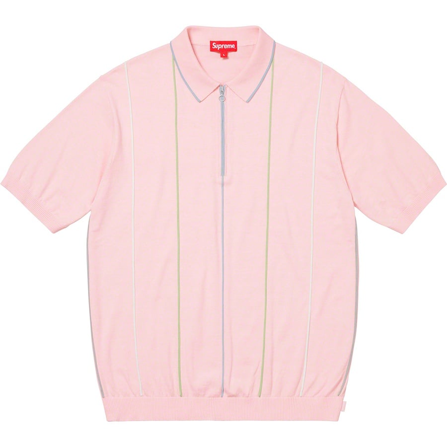 Details on Pinstripe Half Zip Polo Pale Pink from spring summer
                                                    2019 (Price is $128)