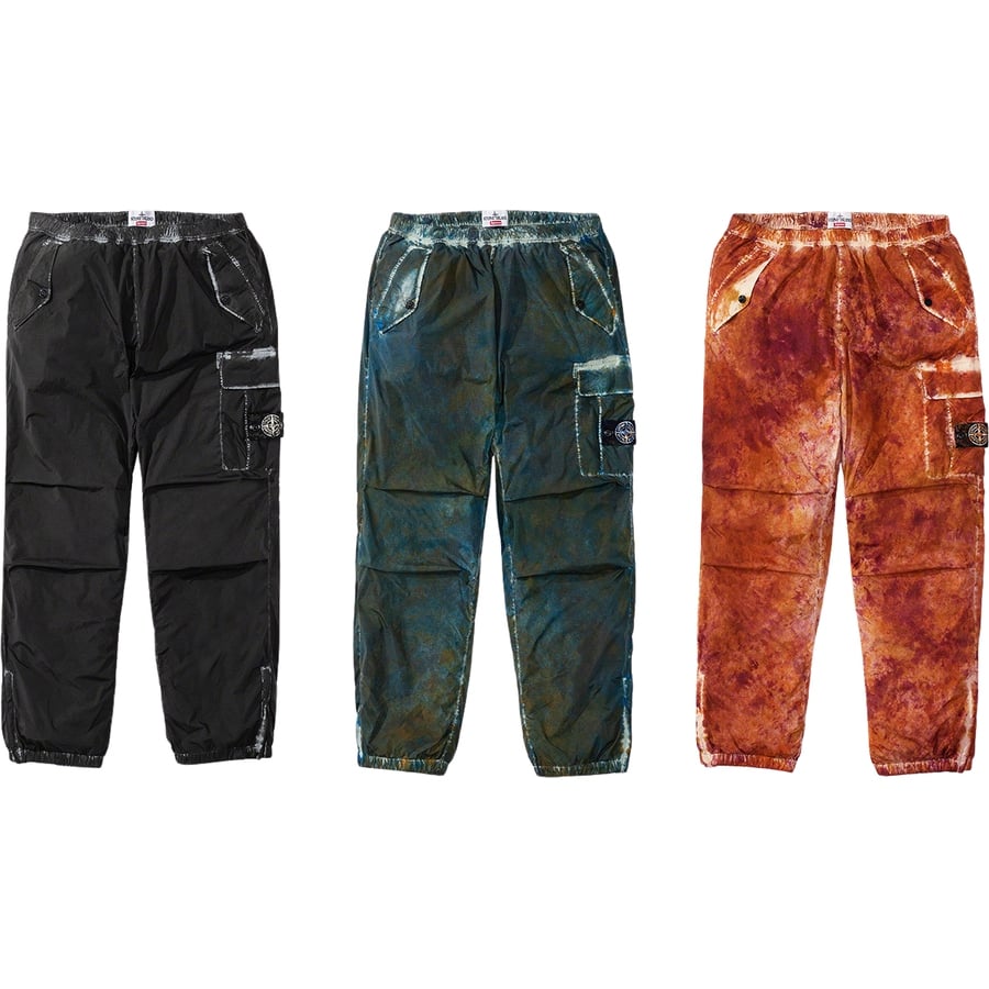 Details on Supreme Stone Island Painted Camo Nylon Cargo Pant from fall winter
                                            2020 (Price is $348)