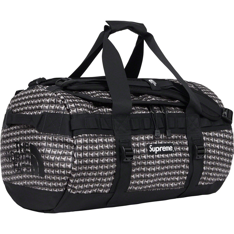 Details on Supreme The North Face Studded Small Base Camp Duffle Bag Black from spring summer
                                                    2021 (Price is $168)