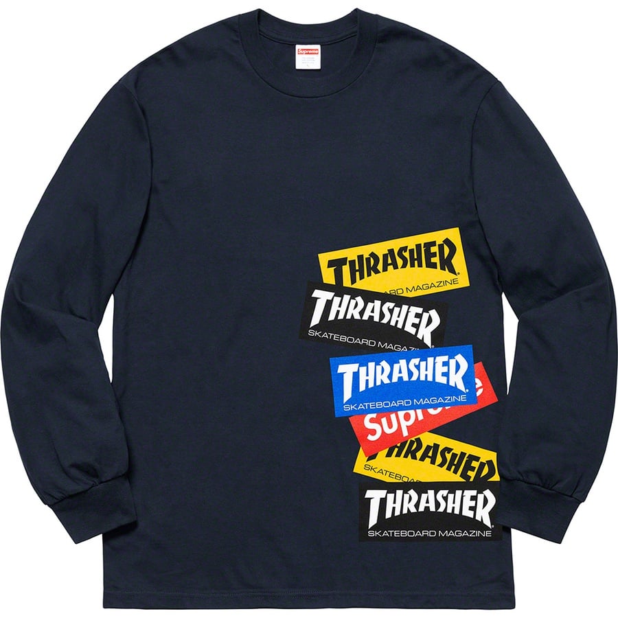 Details on Supreme Thrasher Multi Logo L S Tee Navy from fall winter
                                                    2021 (Price is $54)