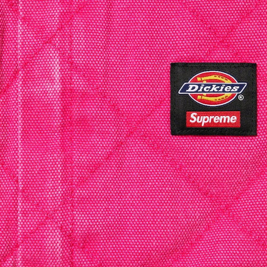 Details on Supreme Dickies Quilted Coverall Pink from fall winter
                                                    2021 (Price is $228)