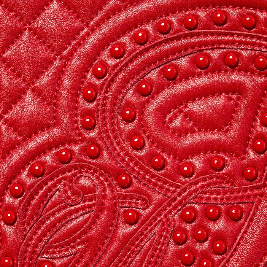 Details on Studded Quilted Leather Jacket Red from fall winter
                                                    2022 (Price is $1198)