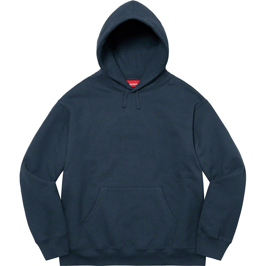 Details on Satin Appliqué Hooded Sweatshirt Navy from fall winter
                                                    2022 (Price is $158)