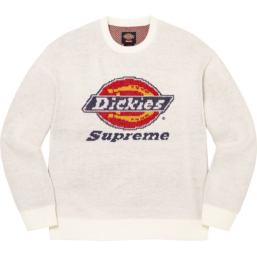 Details on Supreme Dickies Sweater White from fall winter
                                                    2022 (Price is $148)