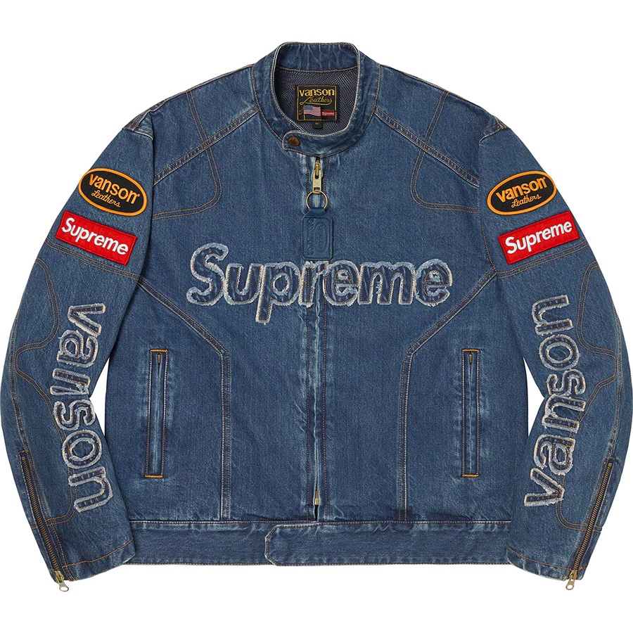 Details on Supreme Vanson Leathers Cordura Denim Jacket Blue from fall winter
                                                    2022 (Price is $498)