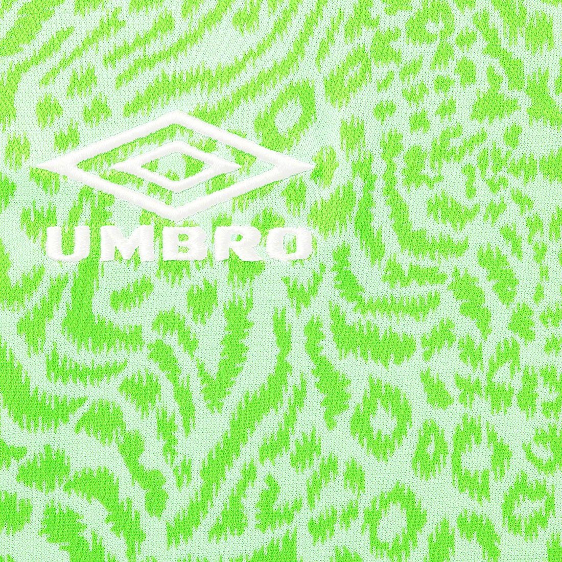 Details on Supreme Umbro Jacquard Animal Print Soccer Jersey White from spring summer
                                                    2023 (Price is $98)