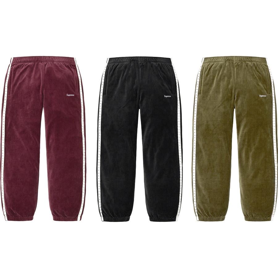 Supreme Studded Velour Track Pant releasing on Week 2 for fall winter 2022