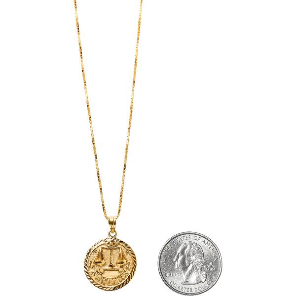 Details on Justice Gold Pendant from spring summer
                                            2018 (Price is $398)