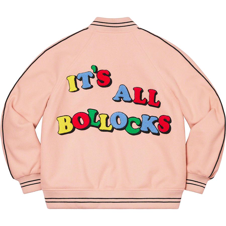 Details on Jamie Reid Supreme It's All Bollocks Varsity Jacket  from spring summer
                                                    2021 (Price is $368)