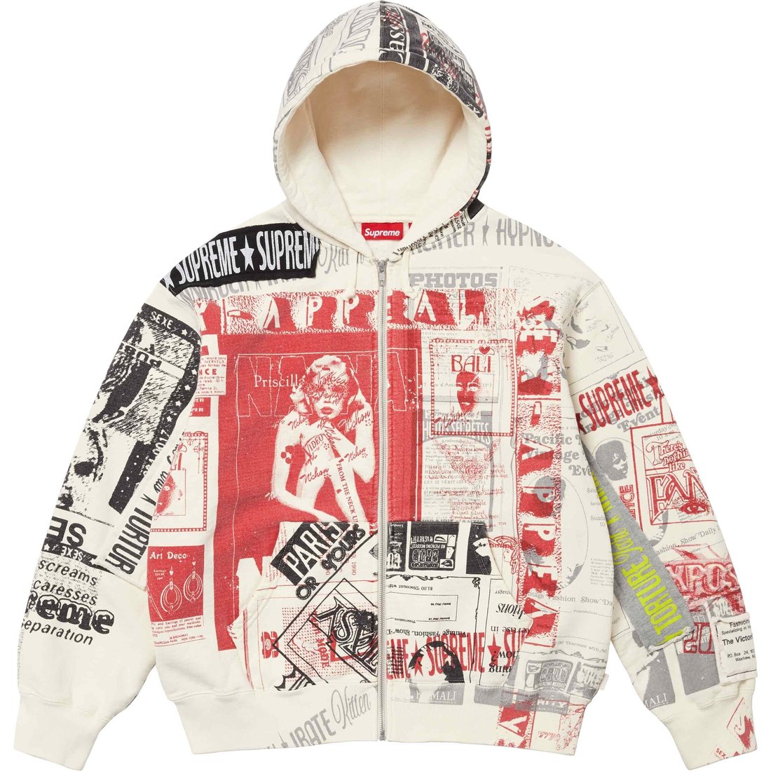 Details on Collage Zip Up Hooded Sweatshirt White from spring summer
                                                    2024 (Price is $198)