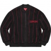 Thumbnail for Pinstripe Varsity Zip Up Sweater