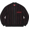 Thumbnail for Pinstripe Varsity Zip Up Sweater