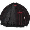 Thumbnail for Pinstripe Varsity Zip Up Sweater