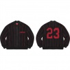 Thumbnail for Pinstripe Varsity Zip Up Sweater