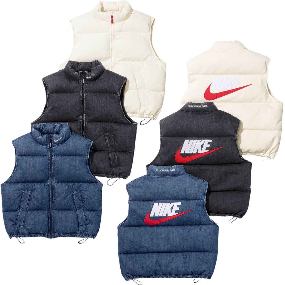 Details on Supreme Nike Denim Puffer Vest from spring summer
                                            2024 (Price is $178)