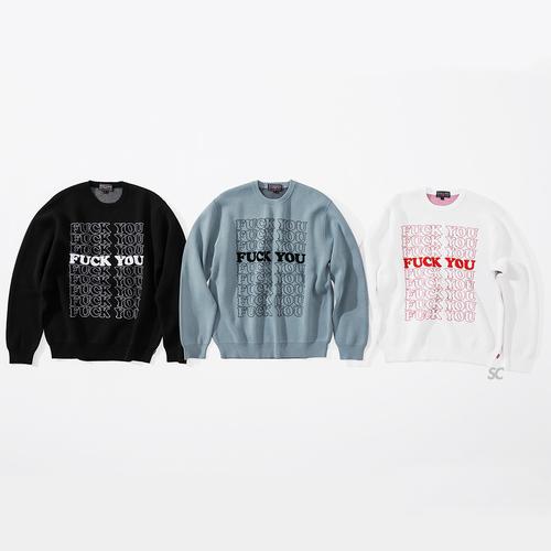 Supreme Supreme HYSTERIC GLAMOUR Fuck You Sweater releasing on Week 4 for fall winter 17