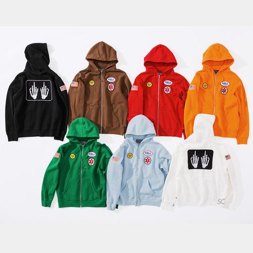 Details on Supreme HYSTERIC GLAMOUR Patches Zip Up Sweatshirt from fall winter
                                            2017 (Price is $178)