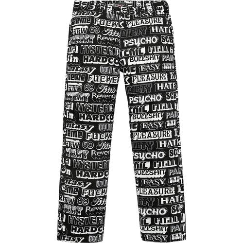 Details on Supreme HYSTERIC GLAMOUR Text Work Pant None from fall winter
                                                    2017 (Price is $158)