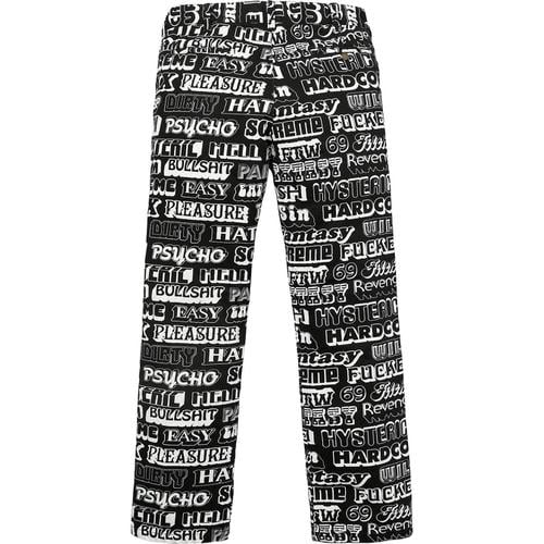 Details on Supreme HYSTERIC GLAMOUR Text Work Pant None from fall winter
                                                    2017 (Price is $158)