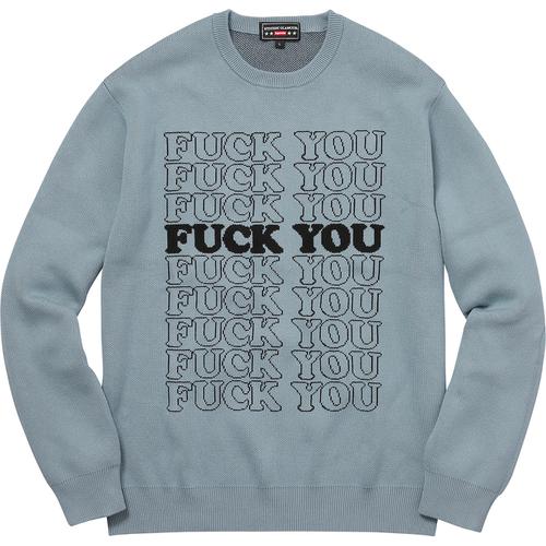 Details on Supreme HYSTERIC GLAMOUR Fuck You Sweater None from fall winter 2017 (Price is $158)
