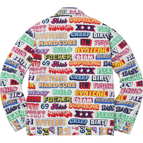 Details on Supreme HYSTERIC GLAMOUR Text Work Jacket None from fall winter
                                                    2017 (Price is $298)