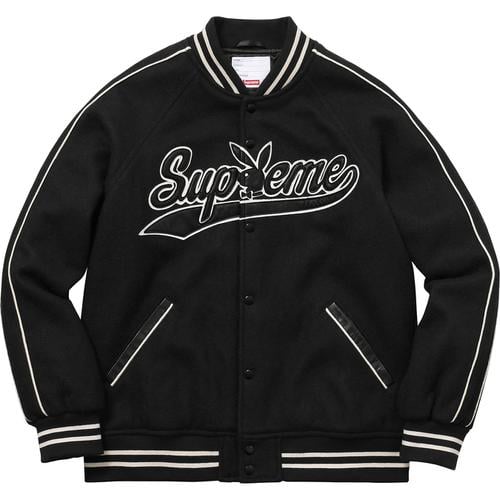 Details on Supreme Playboy© Wool Varsity Jacket None from fall winter 2017 (Price is $398)