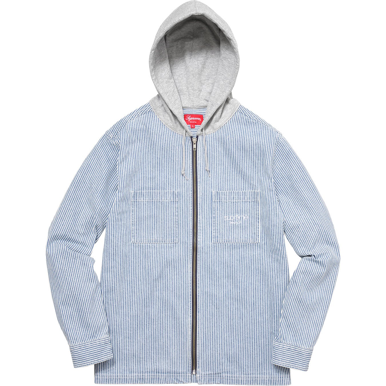 Hooded Stripe Denim Zip Up Shirt - fall winter 2017 - Supreme