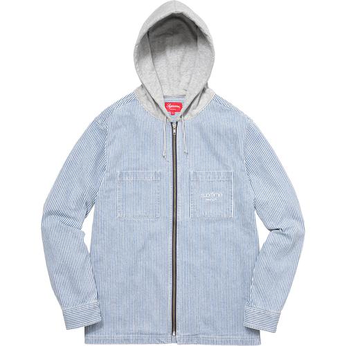 Details on Hooded Stripe Denim Zip Up Shirt None from fall winter 2017 (Price is $128)