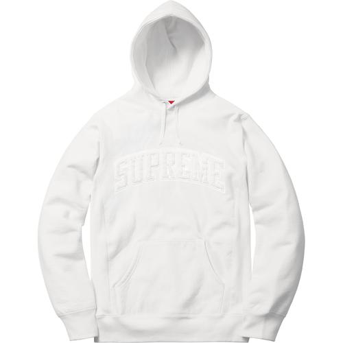 Details on Patent Chenille Arc Logo Hooded Sweatshirt None from fall winter 2017 (Price is $158)