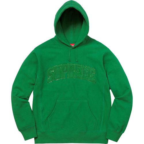 Details on Patent Chenille Arc Logo Hooded Sweatshirt None from fall winter
                                                    2017 (Price is $158)