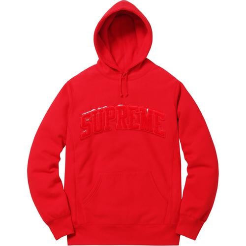 Details on Patent Chenille Arc Logo Hooded Sweatshirt None from fall winter
                                                    2017 (Price is $158)