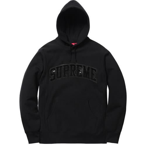 Details on Patent Chenille Arc Logo Hooded Sweatshirt None from fall winter
                                                    2017 (Price is $158)