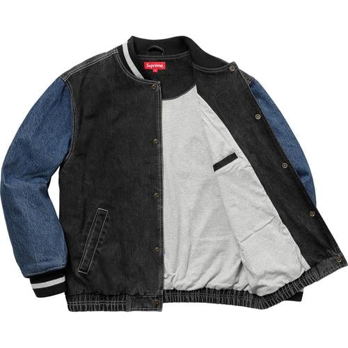 Details on Denim Varsity Jacket None from spring summer
                                                    2018 (Price is $178)