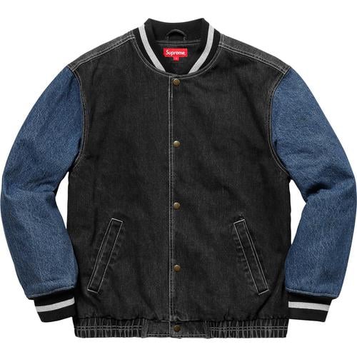 Details on Denim Varsity Jacket None from spring summer
                                                    2018 (Price is $178)