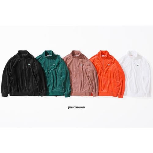 Details on Supreme LACOSTE Velour Half-Zip Track Top from spring summer
                                            2018 (Price is $188)