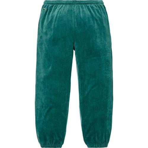Details on Supreme LACOSTE Velour Track Pant None from spring summer
                                                    2018 (Price is $148)