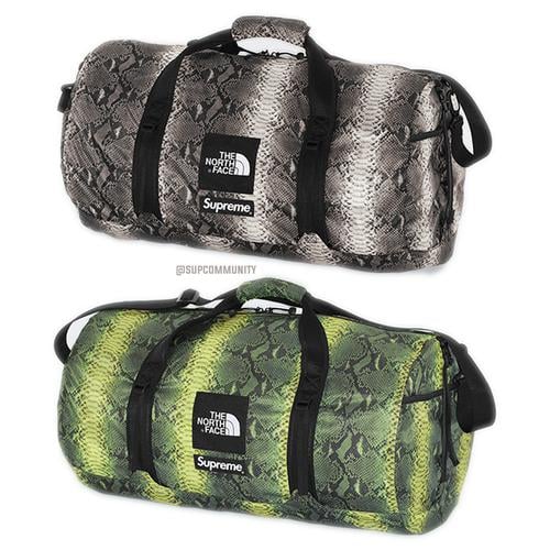 Details on Supreme The North Face Snakeskin Flyweight Duffle Bag from spring summer 2018 (Price is $138)