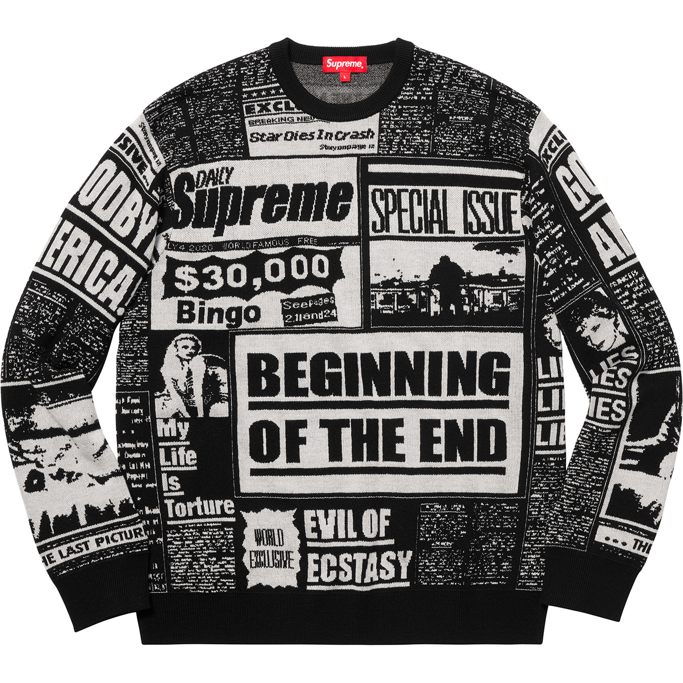 supreme 2018aw Newsprint Sweater【希少品】-