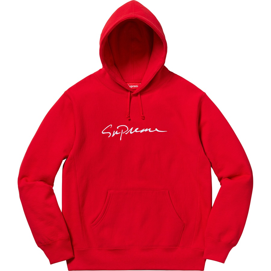 Details on Classic Script Hooded Sweatshirt Red from fall winter 2018 (Price is $168)