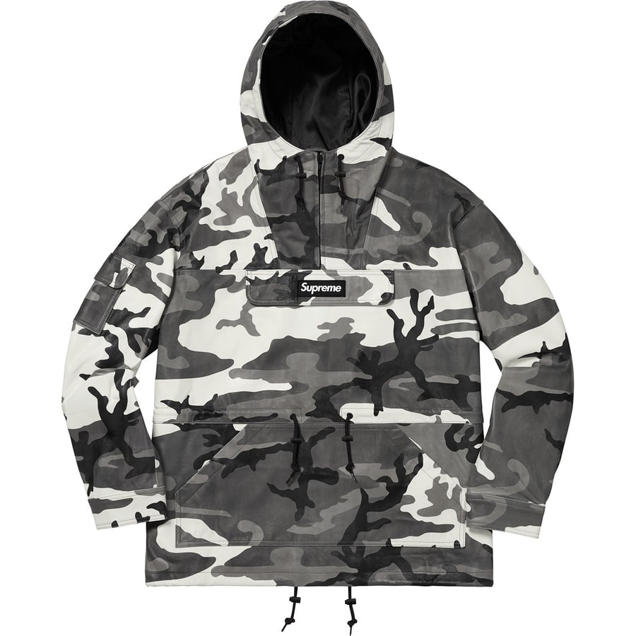Details on Leather Anorak Snow Camo from fall winter 2018 (Price is $698)