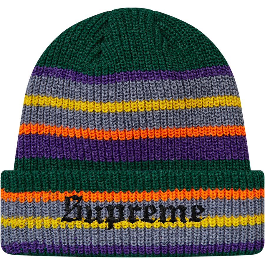 Details on Bright Stripe Beanie Green from fall winter
                                                    2018 (Price is $32)