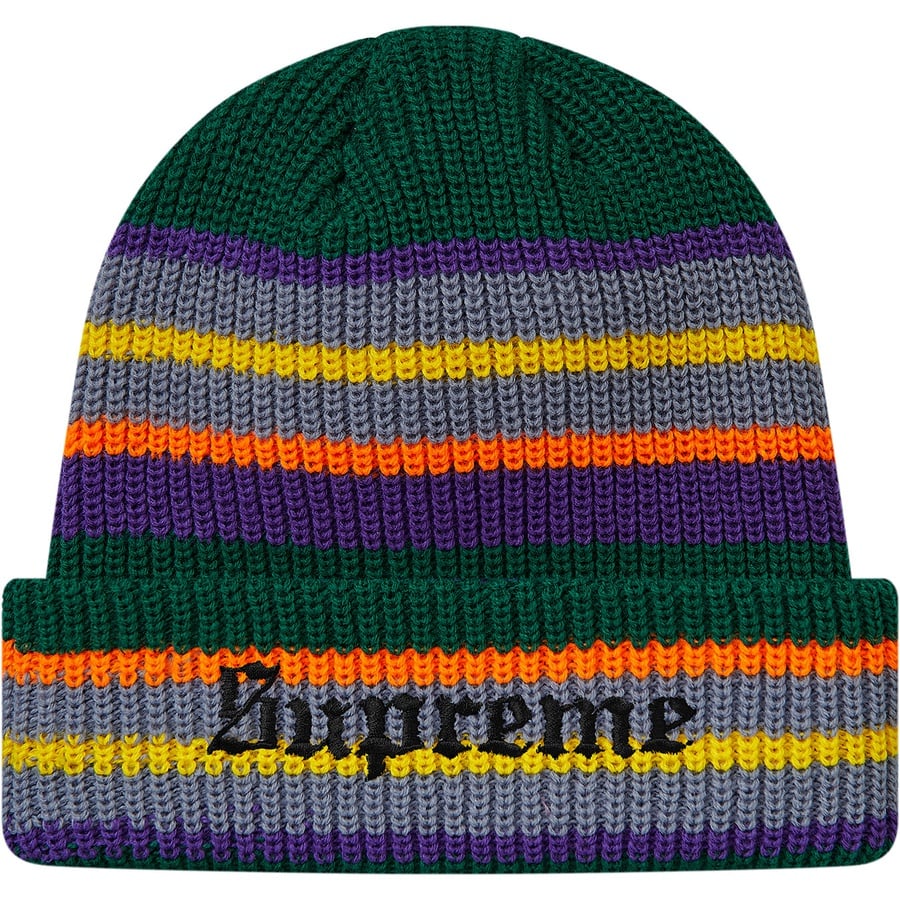 Details on Bright Stripe Beanie Green from fall winter
                                                    2018 (Price is $32)