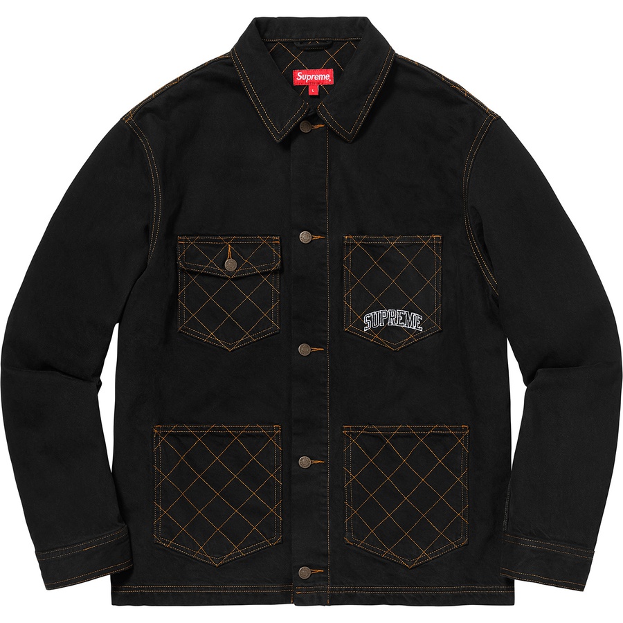 Details on Diamond Stitch Denim Chore Coat Black from fall winter 2018 (Price is $238)