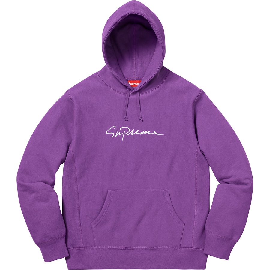 Details on Classic Script Hooded Sweatshirt Violet from fall winter 2018 (Price is $168)