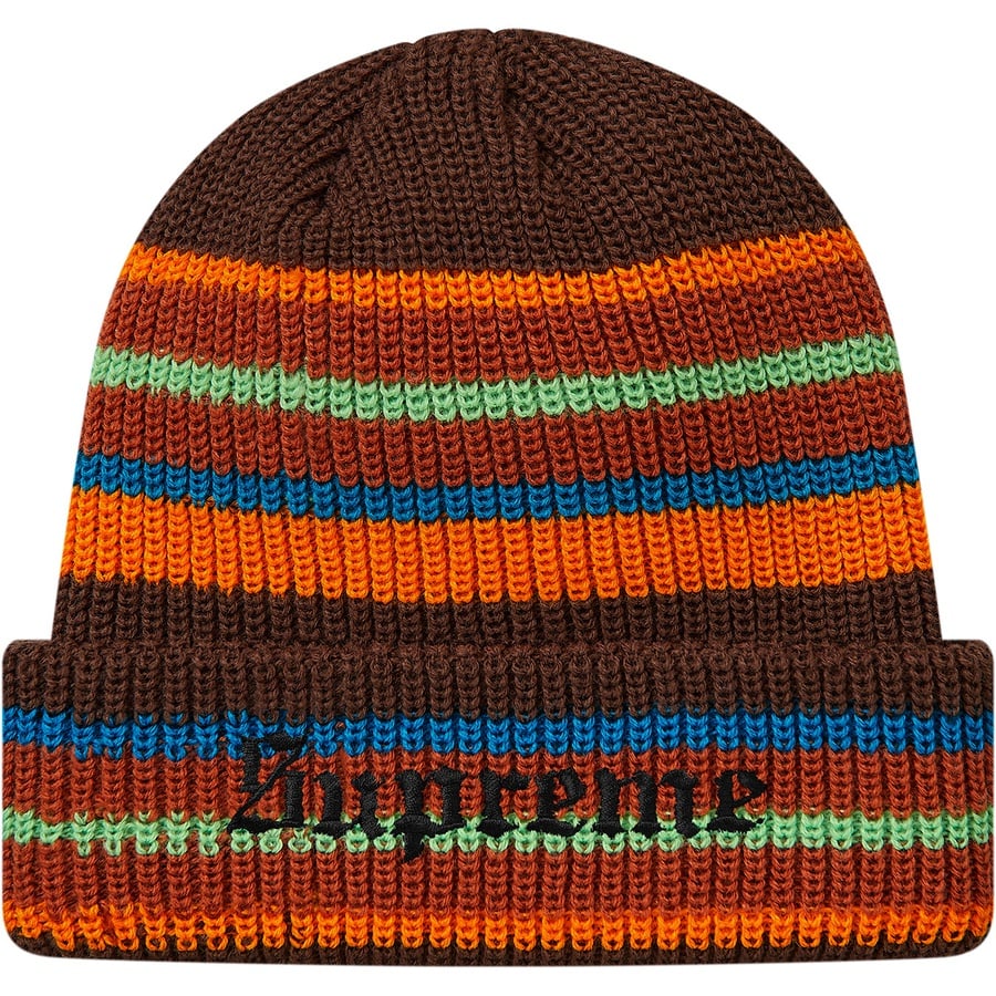 Details on Bright Stripe Beanie Brown from fall winter
                                                    2018 (Price is $32)