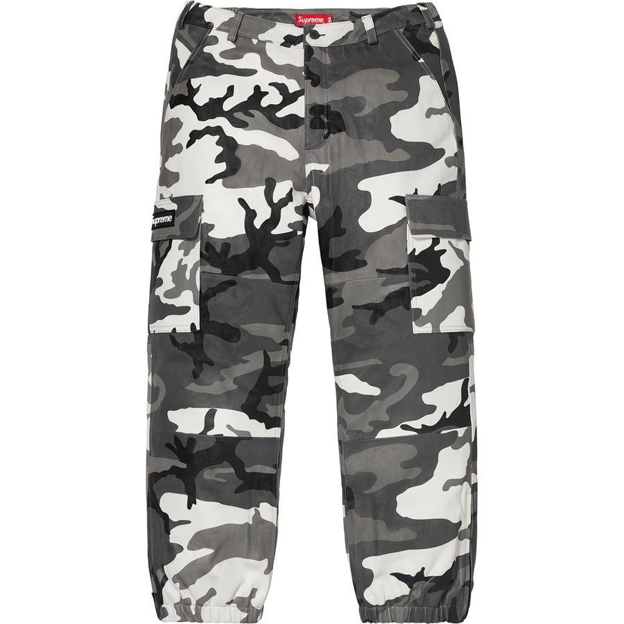 Details on Leather Cargo Pant Snow Camo from fall winter 2018 (Price is $498)